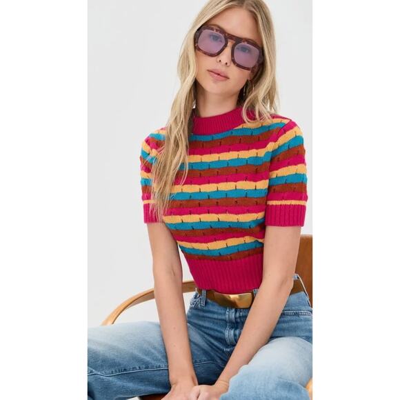 Mother The Mock 10 Laser Beam Striped Short Sleeve Sweater - Picture 1 of 12
